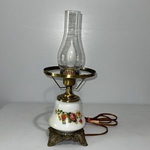 Vintage Milk Glass Floral Hurricane Parlor MCM Table Lamp Needs Globe